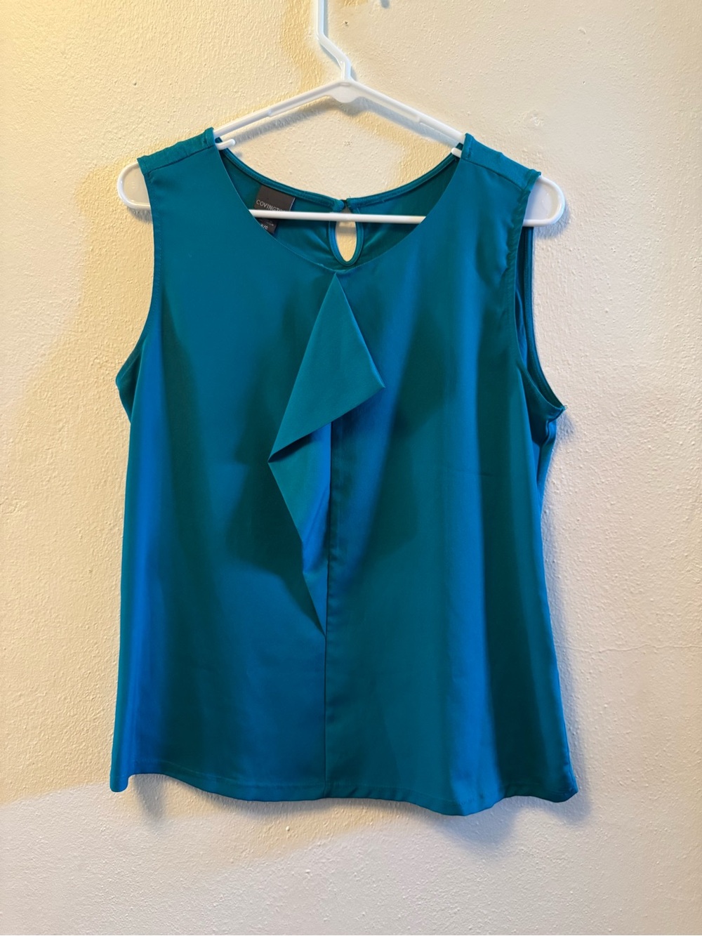 Covington Peacock Blue Sleeveless Blouse Center Ruffle Detail Size S